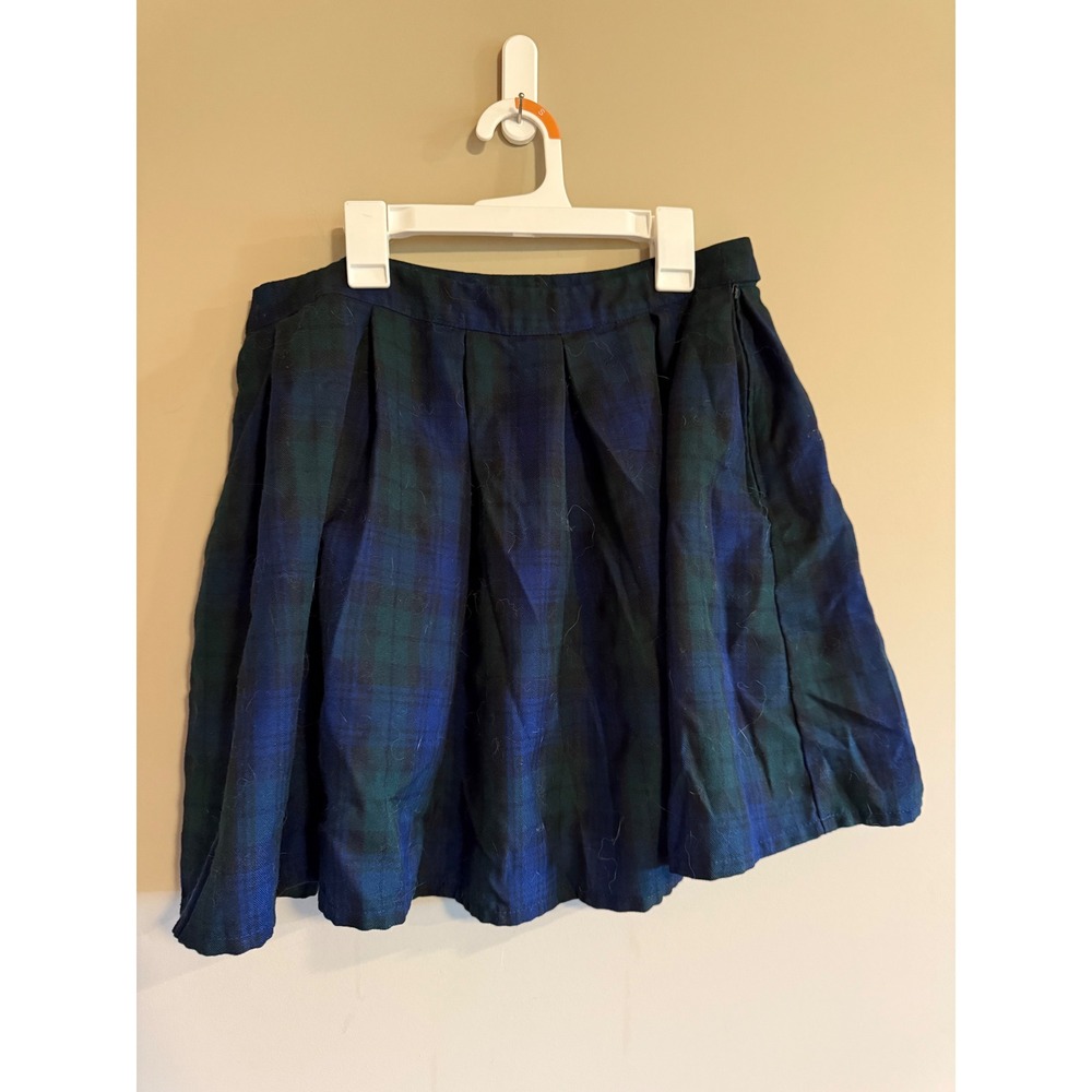 Hot Topic Black Watch Plaid Pleated Mini Skirt Green Blue Gothic Schoolgirl LG